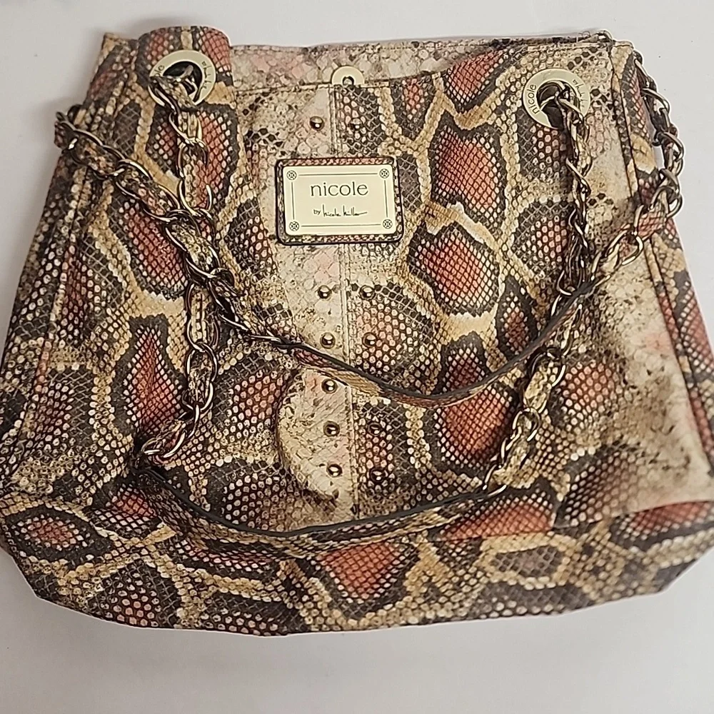 Nicole Miller Multicolor Gold Hardware Snake Print Shoulder Bag